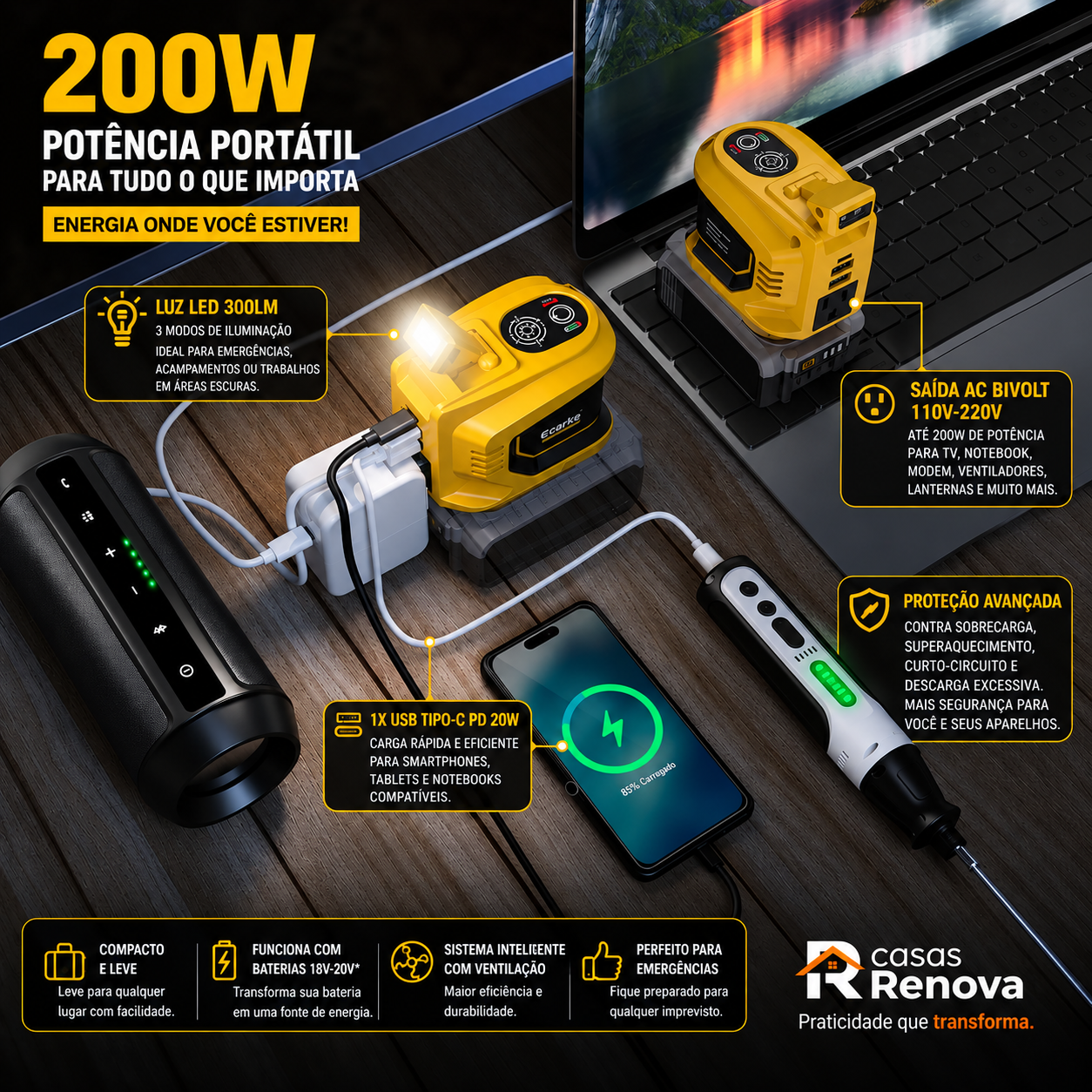 VoltCore™ 200 – Inversor Portátil Bivolt 200W - imagem 6